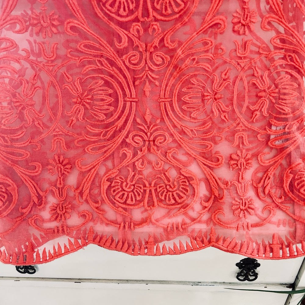 Like new exquisite, filigree embroidered dress size 10 color coral-pinkish - Picture 2 of 13
